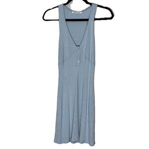 Reformation Womens Paso Dress Size M Sky Blue Ribbed Knit Mini V Neck Stretch